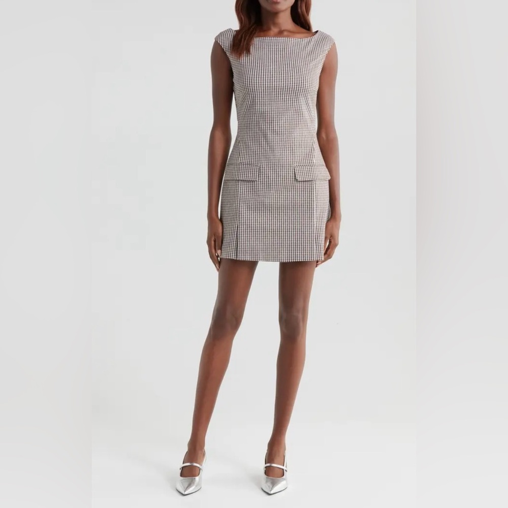 STAUD Walker Micro Check Sheath Dress